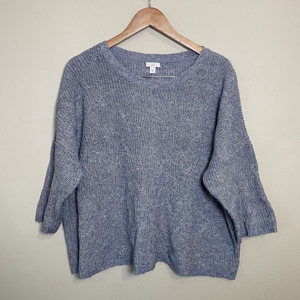 J.Jill Sweater Womens XL  Blue Cable Knit Top Neutral Minimalist Preppy Boxy